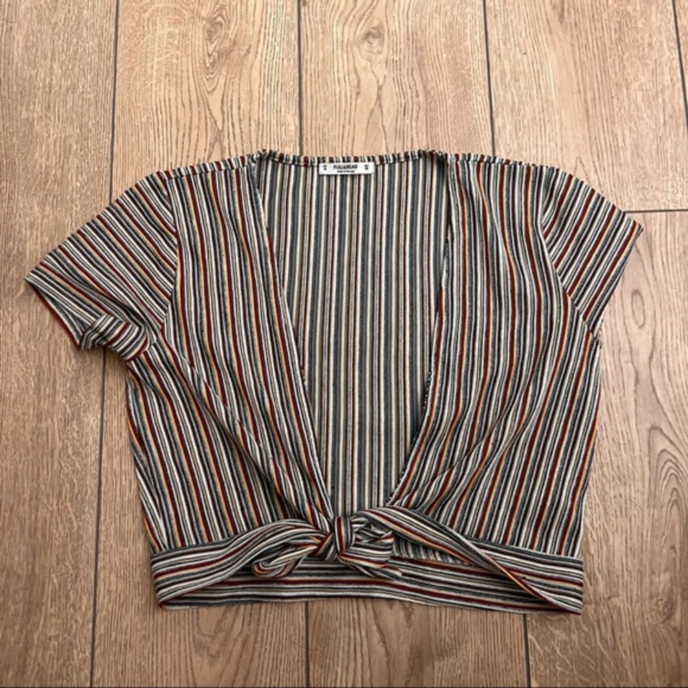 Pull and Bear Open Front Tie Shirt